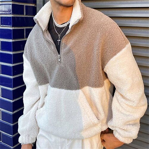 

Men's Jacket Quarter Zipper Hoodie Color Block Casual Daily Holiday non-printing Casual Streetwear Hoodies Sweatshirts White