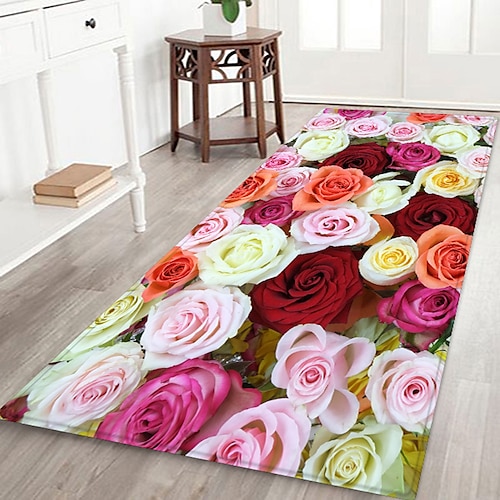 

Beautiful Flower Leaf Pattern Suede Fabric Print Home Entrance Floor Mat Mattress Bathroom Foot Mat