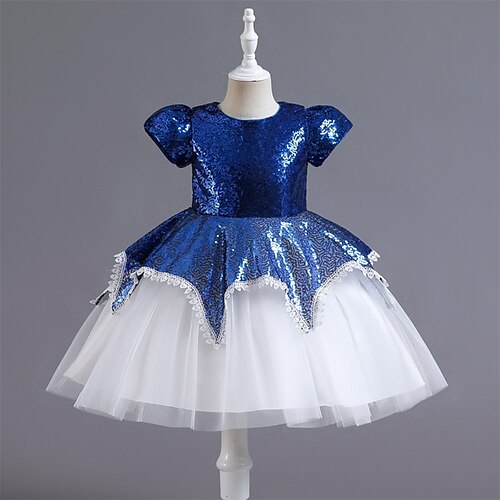 

Kids Little Girls' Dress Solid Colored A Line Dress Party Special Occasion Sequins Blue Champagne Rainbow Midi Short Sleeve Princess Cute Dresses Spring Summer Slim 3-10 Years