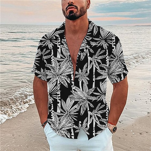 

Men's Shirt Graphic Shirt Coconut Tree Turndown Black 3D Print Outdoor Street Short Sleeve Button-Down Print Clothing Apparel Fashion Designer Casual Breathable / Summer / Spring / Summer