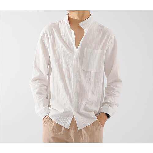 

Men's Shirt Solid Color Turndown Street Daily Button-Down Long Sleeve Tops Designer Casual Fashion Comfortable White / Beach
