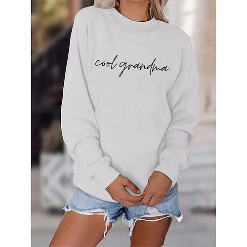

independent station amazon cool grandma letter simple printing round neck loose long-sleeved bottoming sweater women's clothing