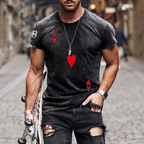 

Men's T shirt Tee Graphic Prints Poker Crew Neck Black 3D Print Outdoor Street Short Sleeve 3D Print Clothing Apparel Fashion Breathable Comfortable Big and Tall / Summer / Spring / Summer