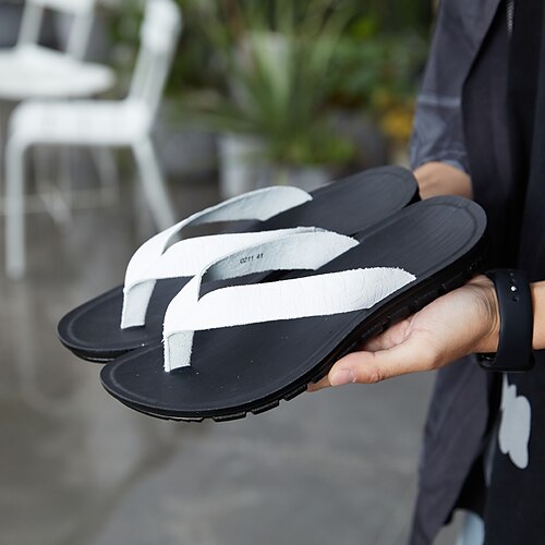 

Men's Slippers & Flip-Flops Casual Classic Daily Beach PU Black White Spring Summer