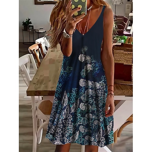 

Women's Shift Dress Short Mini Dress Navy Blue Sleeveless Floral Print Spring Summer Spaghetti Strap Casual Vacation 2022 S M L XL XXL 3XL