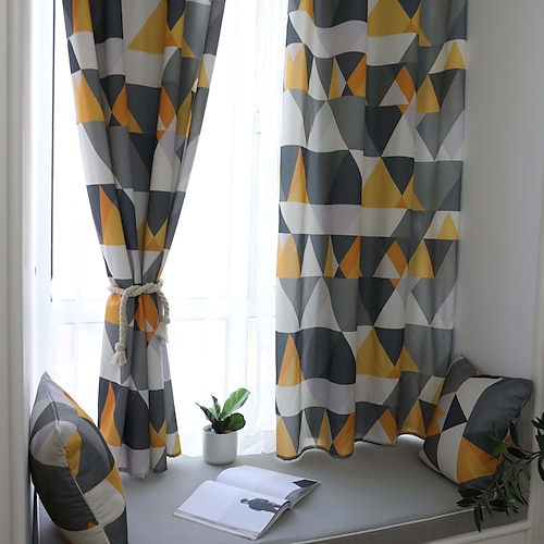 

Semi-Blackout Window Curtains 1 Panel Geometric Pattern Cotton Darkening Curtains for Living Rooms Bedrooms Grommet Top for Easy Hanging