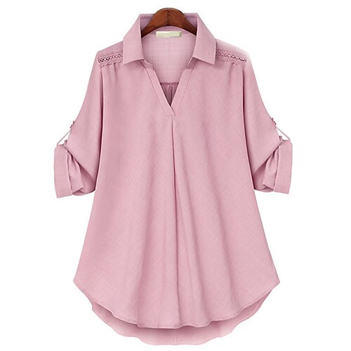 

Women's Blouse Plain Casual Daily Work Blouse Shirt Long Sleeve Lace Patchwork Asymmetric Shirt Collar Casual Green Black Gray S