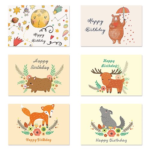 

6pcs Birthday Dragon Card Congratulations Cards for Gift Decoration Party with Envelope 7.95.9 inch Paper