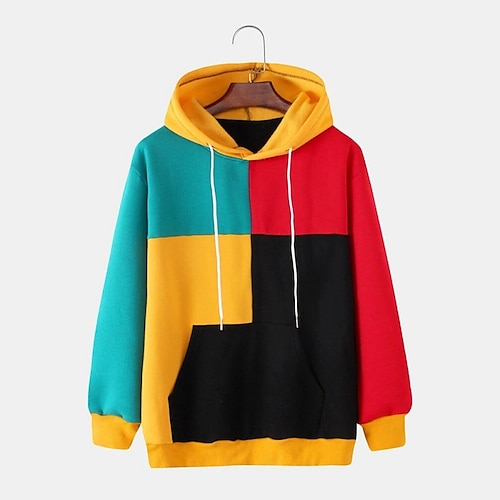 

Homens Moletom Vermelho Vinho Rosa Amarelo Verde Claro Laranja Com Capuz Bloco de cor Imprimir Patchwork Bolso frontal Casual Para Noite Roupa de rua Legal Designer Inverno Outono inverno Roupa