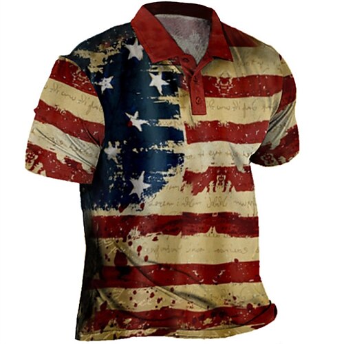 

Men's T shirt Tee Graphic Prints American Flag Turndown Street Casual Button-Down Print Short Sleeve Tops Fashion Breathable Comfortable Big and Tall Red / Summer / Spring / Summer