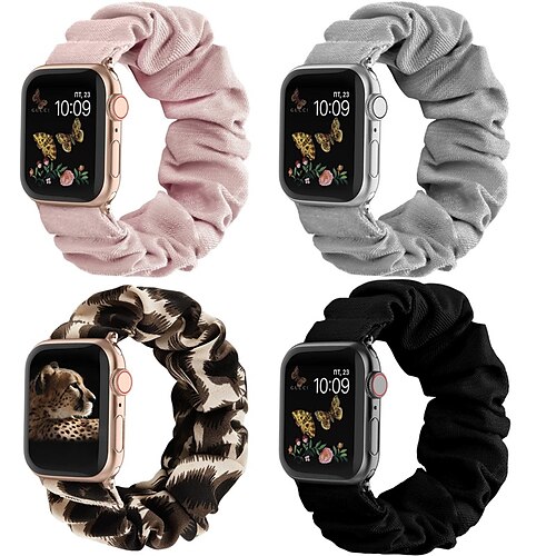 

4 PCS Compatible for Apple Watch Band Scrunchie 38mm 40mm 41mm 42 mm 44mm 45mm Cute Printed Elastic Solo Loop Bands Women Bracelet Strap for iWatch Series 7 6 5 4 3 2 1 SE