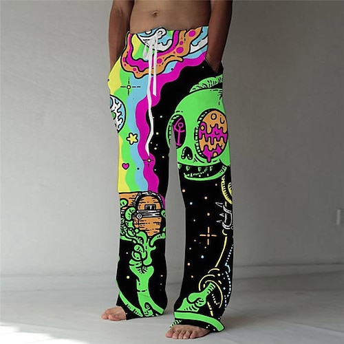 

Homens Calças Calça verão Calças de praia Com Cordão Cintura elástica Bolso frontal Estampas Abstratas Monstro Conforto Macio Casual Diário Moda Grande e Alto Vermelho Azul