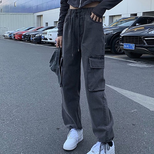 

Women's Cargo Pants Pants Trousers Cotton Blend Gray Mid Waist Casual / Sporty Athleisure Casual Weekend Baggy Micro-elastic Full Length Comfort Plain S M L XL XXL