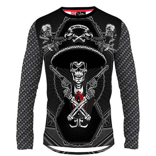 

21Grams Men's Downhill Jersey Long Sleeve Bike Top with 3 Rear Pockets Mountain Bike MTB Road Bike Cycling Breathable Quick Dry Moisture Wicking Soft Black Skull Polyester Spandex Sports Clothing