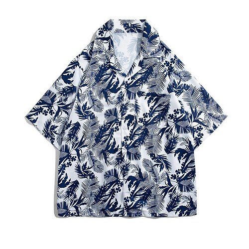 

Men's Shirt 3D Print Leaves Turndown Street Casual Button-Down Print Short Sleeve Tops Casual Fashion Breathable Blue / Summer / Spring / Summer