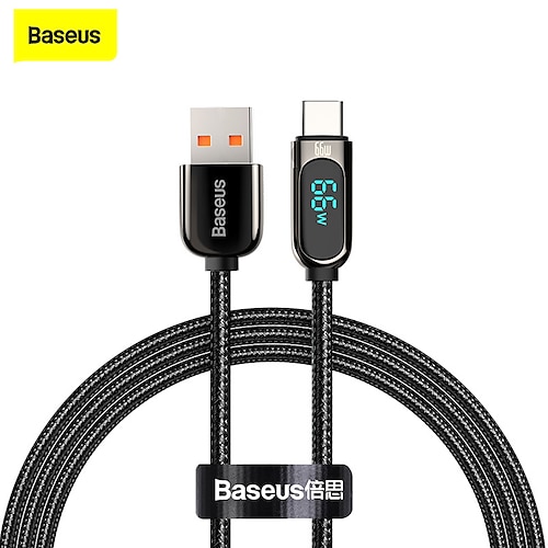 

1 Pack Baseus Display Fast Charging Data Cable USB to Type-C 66W USB A to Type C / Micro / IP 6 A Braided Charging Cable Fast Charging Durable LED Display For Samsung Xiaomi Huawei Phone Accessory
