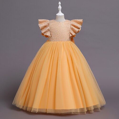 

Wedding Halloween Ball Gown Flower Girl Dresses Jewel Neck Ankle Length Polyester Tulle Spring Summer with Bow(s) Ruffles Cute Girls' Party Dress Fit 3-16 Years