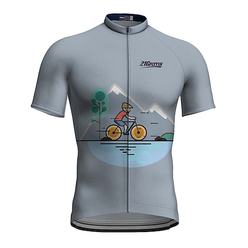 

21Grams Men's Cycling Jersey Short Sleeve Bike Top with 3 Rear Pockets Mountain Bike MTB Road Bike Cycling Breathable Quick Dry Moisture Wicking Reflective Strips Grey Graphic Polyester Spandex Sports