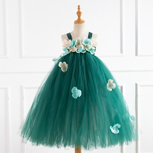 

Kids Little Girls' Dress Flower Tulle Dress Halloween Performance Mesh Green Knee-length Sleeveless Princess Sweet Dresses Halloween Spring Summer Loose 1 pc 3-12 Years
