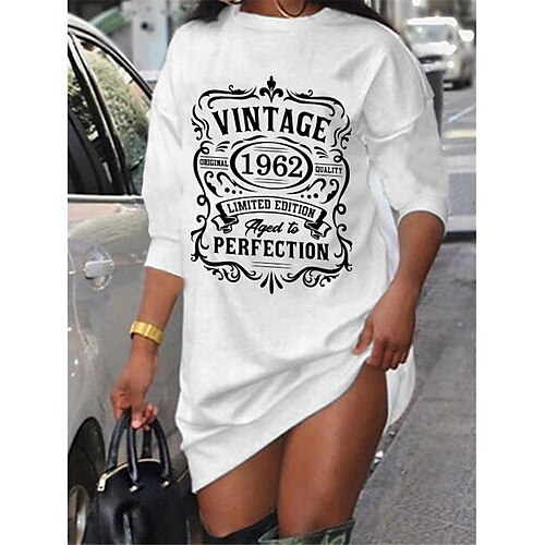 

Women's Casual Dress T Shirt Dress Tee Dress Shift Dress White Long Sleeve Letter Print Winter Fall Spring Crew Neck Fashion Winter Dress Fall Dress Loose Fit 2022 S M L XL XXL 3XL