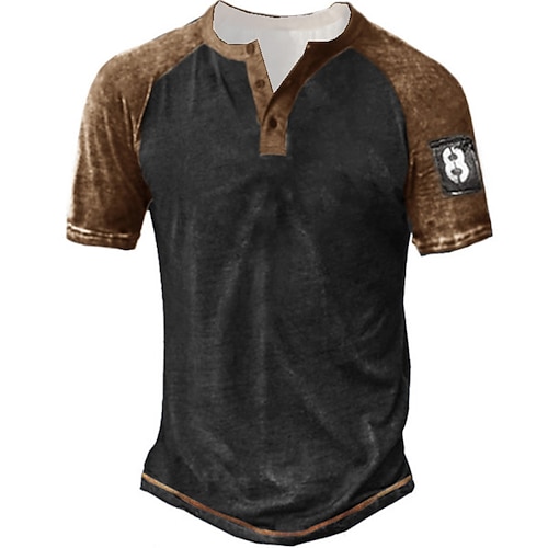 

Men's T shirt Tee Henley Shirt Tee Patchwork Henley Green Blue Purple Light Green Red Plus Size Outdoor Daily Short Sleeve Patchwork Button-Down Clothing Apparel Basic Designer Casual Classic