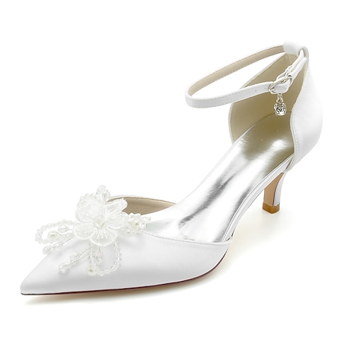 

Women's Wedding Shoes Wedding Party Wedding Heels Bridal Shoes Bridesmaid Shoes Summer Imitation Pearl Satin Flower Sparkling Glitter High Heel Pointed Toe Elegant Sweet Satin Ankle Strap Solid