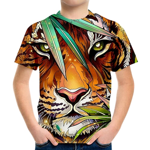 

Kids Boys T shirt Animal Outdoor 3D Print Short Sleeve Crewneck Active 3-12 Years Spring Yellow