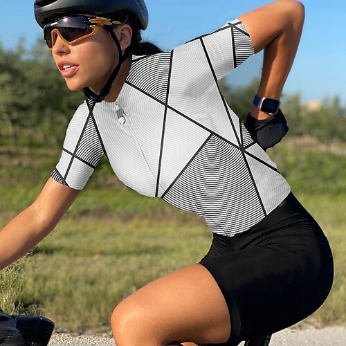 

21Grams Women's Cycling Jersey Short Sleeve Bike Top with 3 Rear Pockets Mountain Bike MTB Road Bike Cycling Breathable Quick Dry Moisture Wicking White Stripes Spandex Polyester Sports Clothing