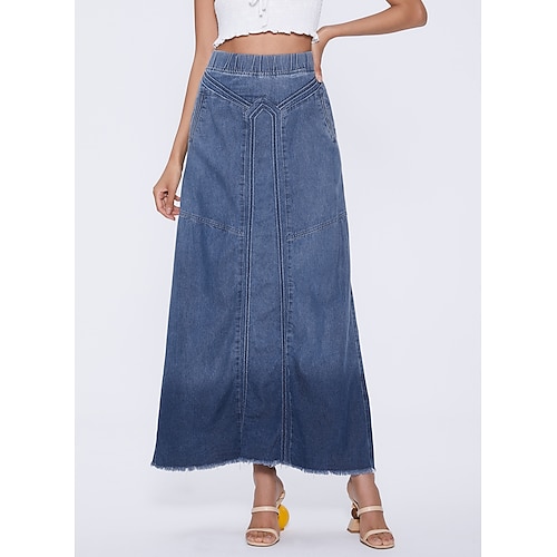 

Women's Fashion Casual Elastic Demin Maxi Skirts Daily Vacation Solid Colored Long Dress Blue S M L XL 2XL 3XL