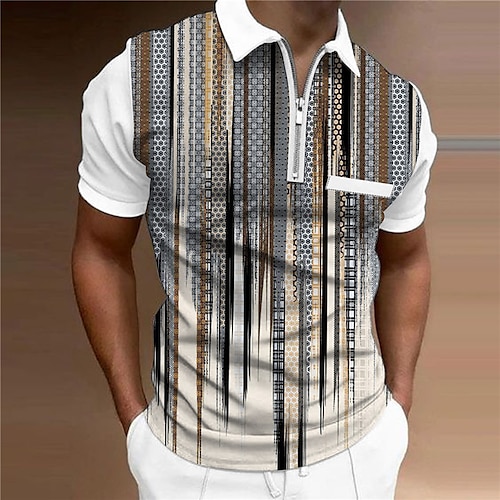 

Men's Collar Polo Shirt Golf Shirt Geometry Turndown Green Blue Gray White 3D Print Outdoor Street Short Sleeves Zipper Print Clothing Apparel Fashion Designer Casual Breathable / Summer / Spring