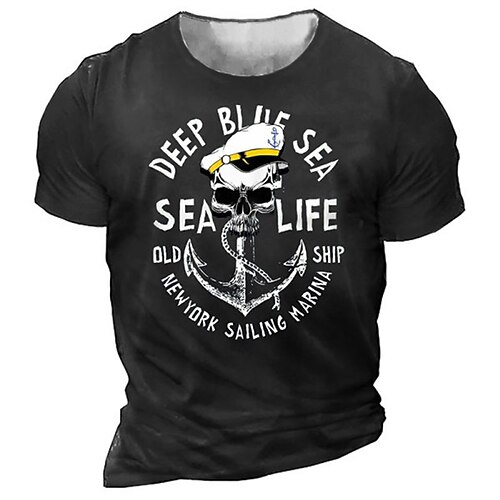 

Men's Unisex T shirt Tee 3D Print Graphic Patterned Skull Letter Crew Neck Street Daily Print Short Sleeve Tops Designer Casual Vintage Big and Tall Black Army Green Dark Gray / Summer