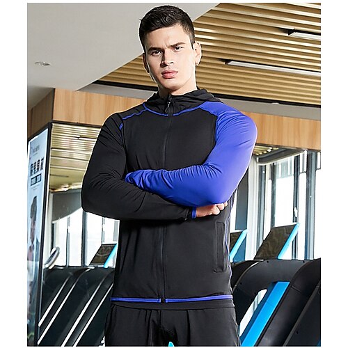 

Men's Running Shirt Patchwork Full Zip Long Sleeve Hoodie Athletic Spandex Thermal Warm Breathable Soft Running Active Training Jogging Sportswear Activewear Color Block Blue Red Gray / Stretchy