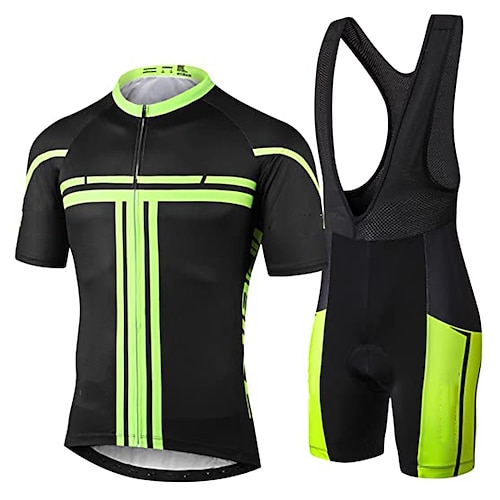 

21Grams Men's Cycling Jersey with Bib Shorts Short Sleeve Mountain Bike MTB Road Bike Cycling Black Stripes Bike Clothing Suit 3D Pad Breathable Quick Dry Moisture Wicking Back Pocket Polyester