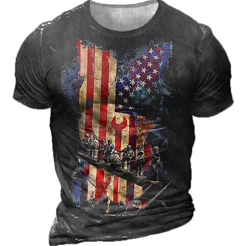 

Men's Unisex T shirt Tee 3D Print Graphic Patterned Soldier National Flag Crew Neck Street Daily Print Short Sleeve Tops Designer Casual Vintage Big and Tall Black / Summer