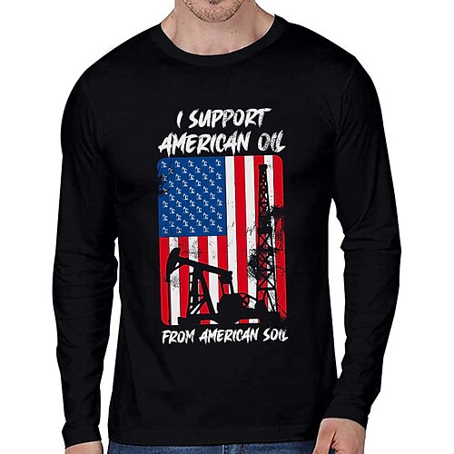 

Men's Unisex T shirt Tee Hot Stamping American Flag Letter V Neck Street Casual Print Long Sleeve Tops Designer Simple Basic Casual Black Navy Blue
