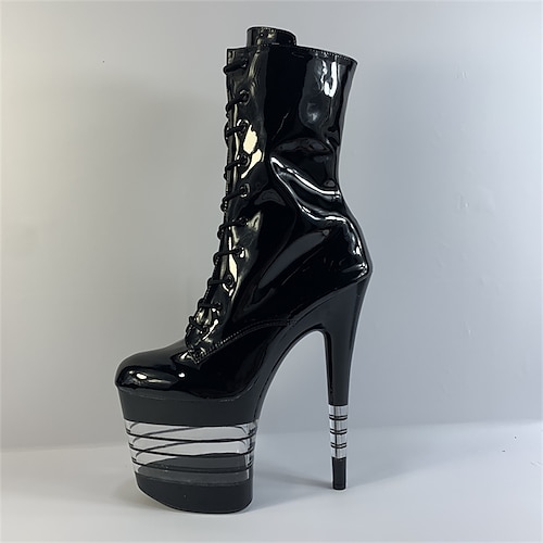 

Women's Dance Boots Pole Dancing Shoes Party Practice Clear Sole Sexy Shoes Stilettos Ankle Boots Platform Lace-up Solid Color Slim High Heel Round Toe Zipper Adults' Black