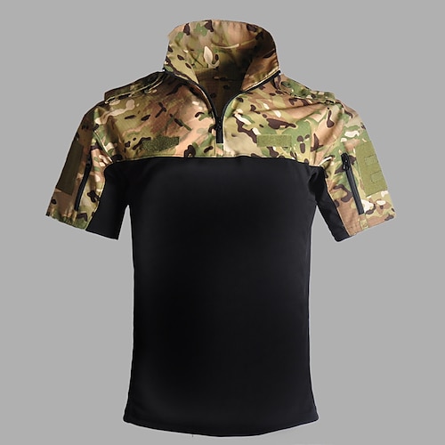 

Men's Combat Shirt Tactical Military Shirt Short Sleeve Outdoor Summer Autumn Multi-Pockets Breathable Quick Dry Sweat wicking Top Cotton Camping / Hiking Hunting Military Training CP Color Black