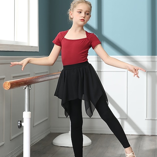 

Kids' Dancewear Ballet Skirts Pure Color Splicing Tulle Girls' Training Performance Short Sleeve High Cotton Blend
