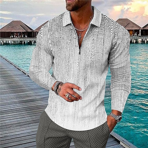 

Men's Collar Polo Shirt Golf Shirt Polka Dot Turndown White 3D Print Casual Daily Long Sleeve Button-Down Print Clothing Apparel Fashion Designer Casual Breathable / Sports