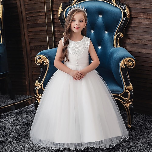 

Kids Girls' Dress Solid Colored A Line Dress Maxi Dress Party Embroidered Sleeveless Cute Dress 3-12 Years Spring Blue Purple Pink