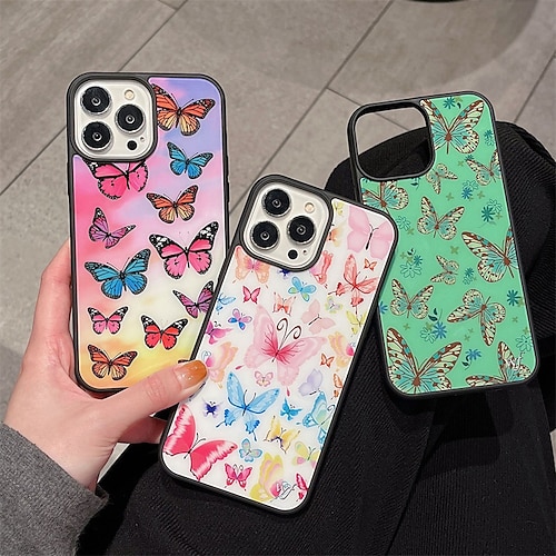 

Phone Case For Apple Classic Series iPhone 13 Pro Max 12 11 SE 2022 X XR XS Max 8 plus 7 plus Portable Pattern Shockproof Cartoon Butterfly TPU Plastic Tempered Glass