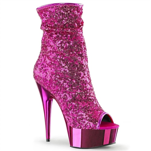 

Women's Pole Dancing Shoes Performance Pole Dancing Stilettos Ankle Boots Platform Solid Color Slim High Heel Peep Toe Zipper Adults' Black Fuchsia Silver