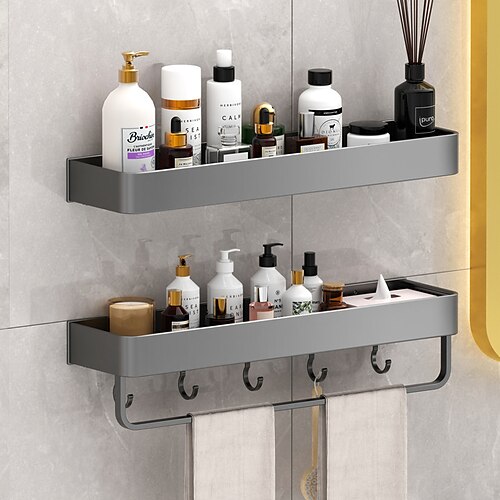 

Toilet Storage Rack Hole Free Gun Gray Double-Layer Space Aluminum Toilet Wall Mounted Bathroom Storage Rack Towel Rack