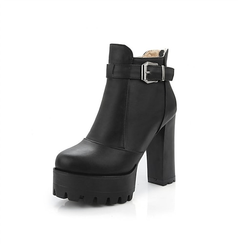

Women's Boots Daily Booties Ankle Boots Winter Chunky Heel Round Toe Minimalism PU Leather Loafer Solid Colored Black White