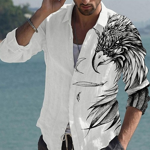 

Men's Shirt Graphic Shirt Graphic Eagle Turndown White 3D Print Street Daily Long Sleeve 3D Button-Down Clothing Apparel Fashion Designer Casual Comfortable / Beach