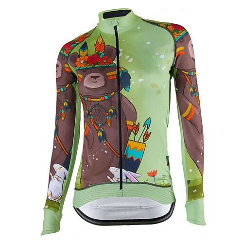 

21Grams Women's Cycling Jersey Long Sleeve Bike Jersey Top with 3 Rear Pockets Mountain Bike MTB Road Bike Cycling Breathable Quick Dry Moisture Wicking Green Cartoon Spandex Polyester Sports
