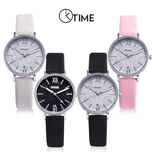 

Fashion Oktime Calendar Quartz Watch for Laides Women Rhinestone Decor Round Pointer Quartz Watch