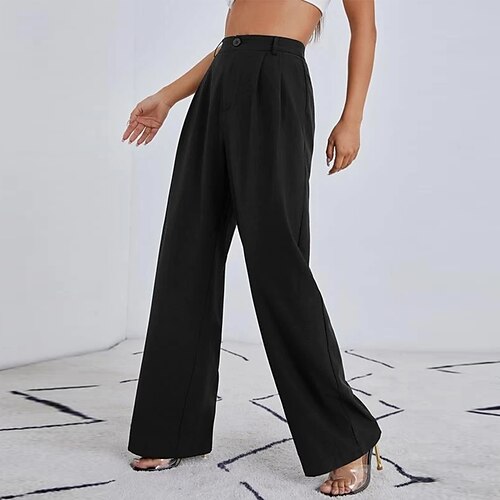 

Women's Culottes Wide Leg Chinos Pants Trousers Black High Waist Simple Chino Casual Going out Pocket Micro-elastic Full Length Breathable Chinese Style S M L XL XXL / Loose Fit