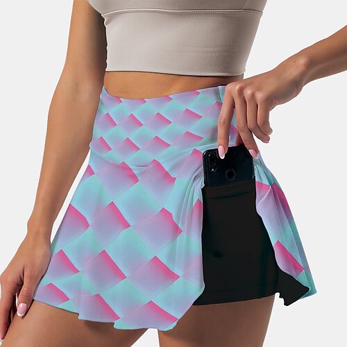 

Women's Running Skirt Athletic Skorts Side Pockets 2 in 1 Bottoms Athletic Athleisure Breathable Quick Dry Moisture Wicking Fitness Gym Workout Running Sportswear Activewear Plaid Light Blue