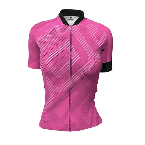 

21Grams Women's Cycling Jersey Short Sleeve Bike Top with 3 Rear Pockets Mountain Bike MTB Road Bike Cycling Breathable Quick Dry Moisture Wicking Reflective Strips Rosy Pink Stripes Polyester Spandex